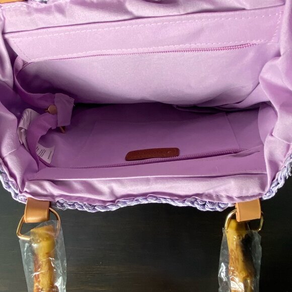 KISS SEA Lavender Woven Crochet Handbag Bamboo Handle NWT - Picture 5 of 9